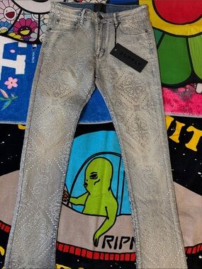 Supply All-Over Rhinestone Stacked Flare Jeans